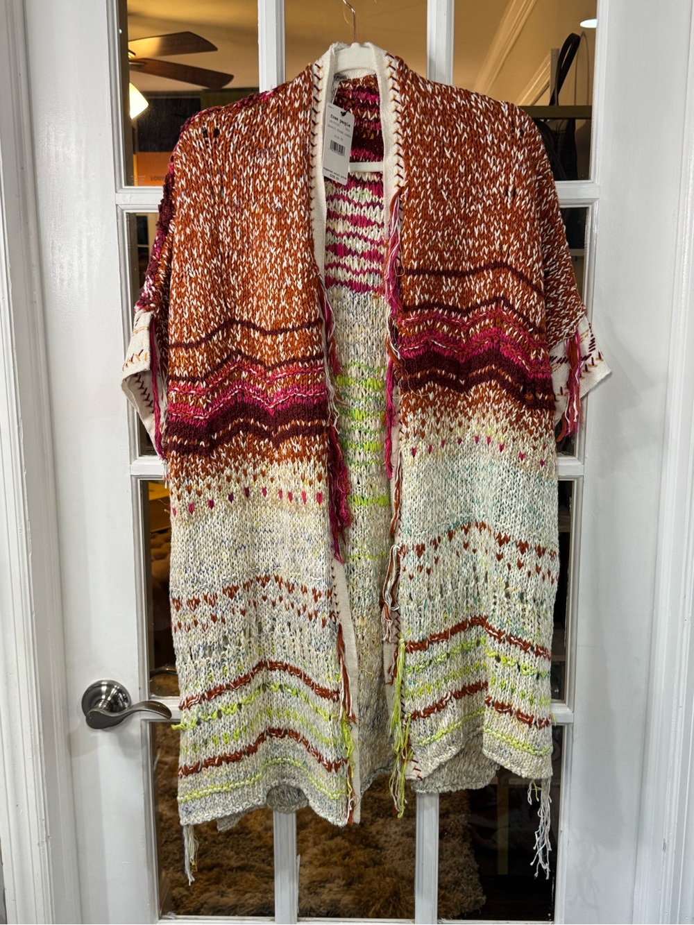 Free People Skies the Limit Cardigan/sweater/poncho Dessert Dream Fringe Boho - Picture 2 of 13